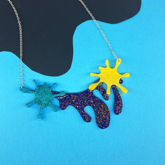 Glitter Color Drip Artistic Statement Necklace - Picture 1 of 6